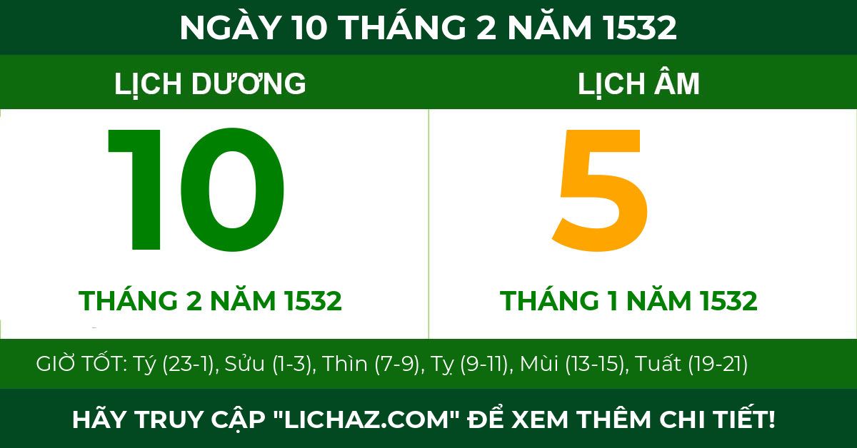 lịch âm ngày 10 tháng 2 năm 1532