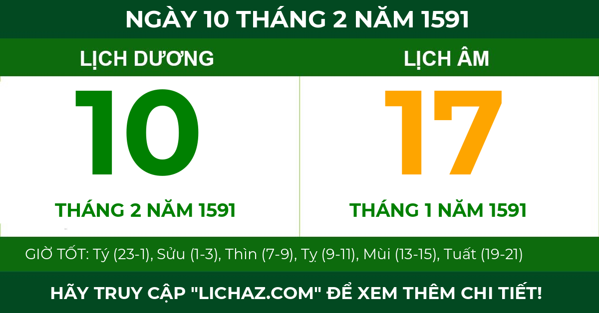 lịch âm ngày 10 tháng 2 năm 1591