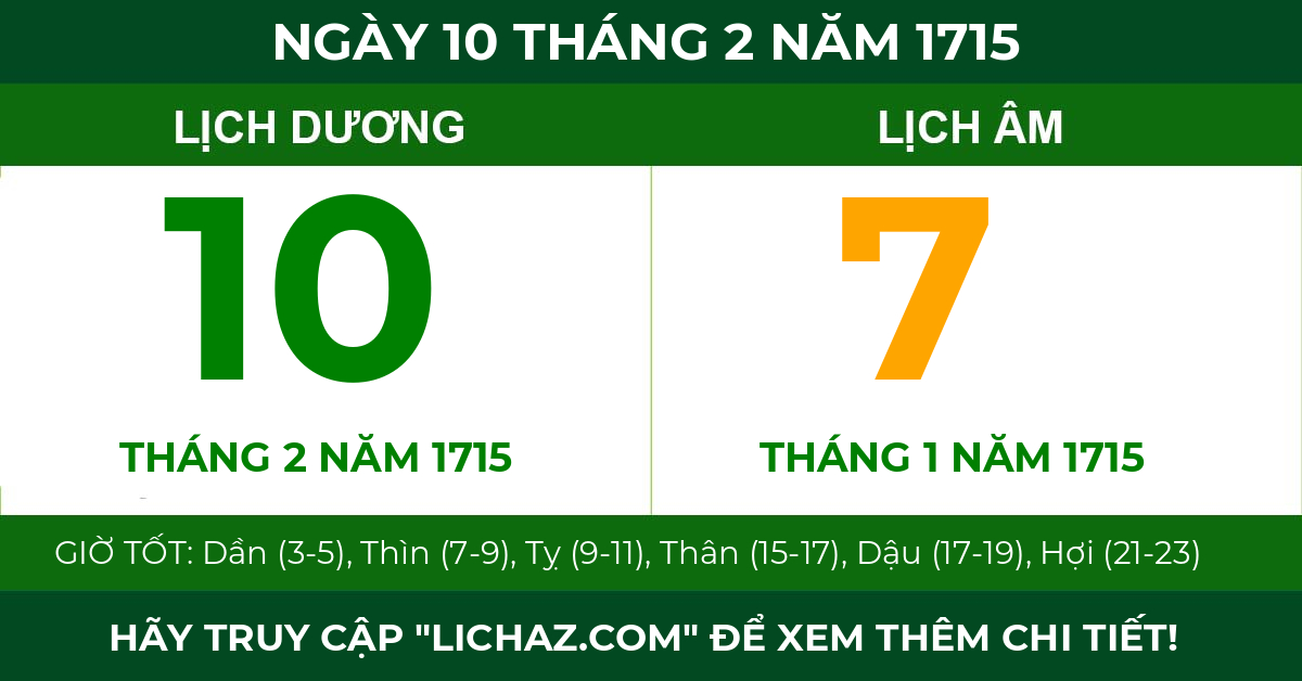lịch âm ngày 10 tháng 2 năm 1715
