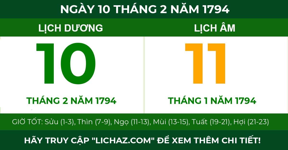 lịch âm ngày 10 tháng 2 năm 1794