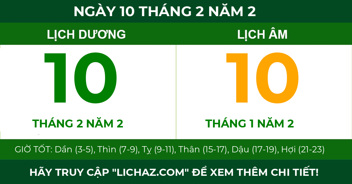 lịch âm ngày 10 tháng 2 năm 2