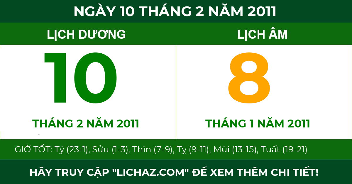lịch âm ngày 10 tháng 2 năm 2011