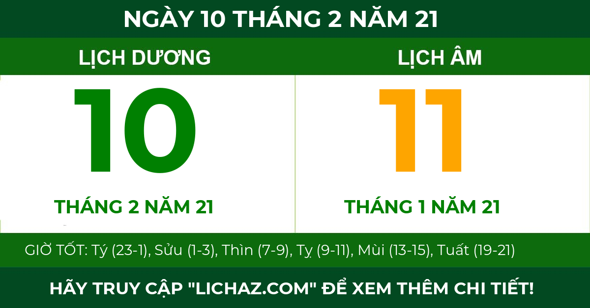 lịch âm ngày 10 tháng 2 năm 21