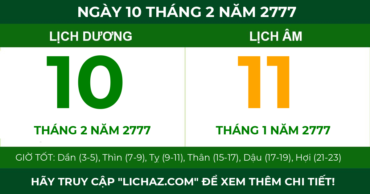 lịch âm ngày 10 tháng 2 năm 2777