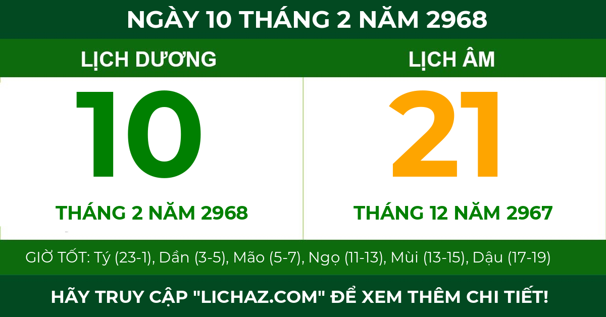 lịch âm ngày 10 tháng 2 năm 2968