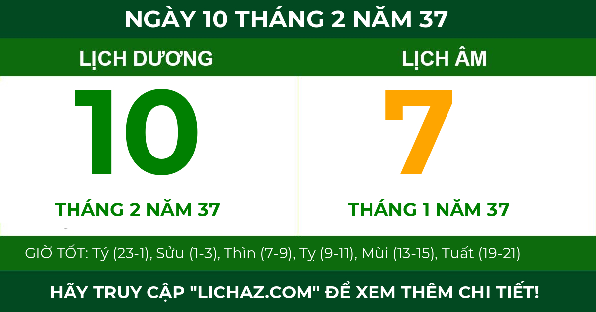 lịch âm ngày 10 tháng 2 năm 37