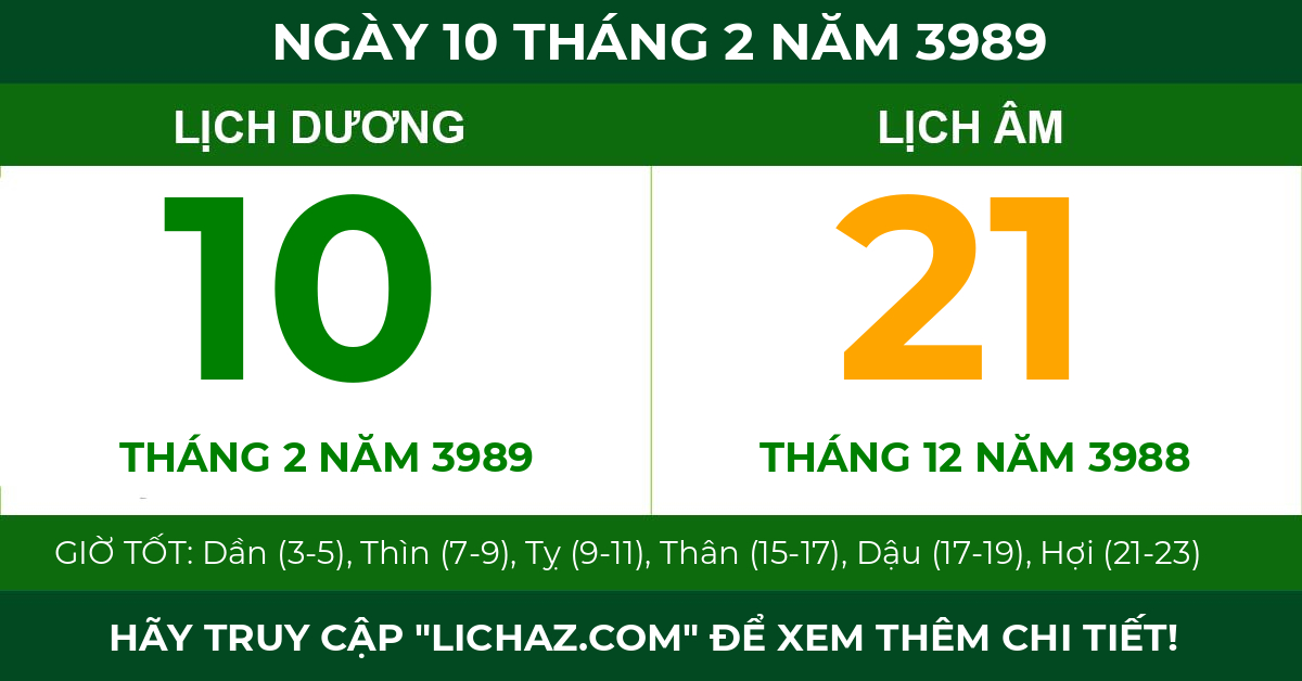 lịch âm ngày 10 tháng 2 năm 3989