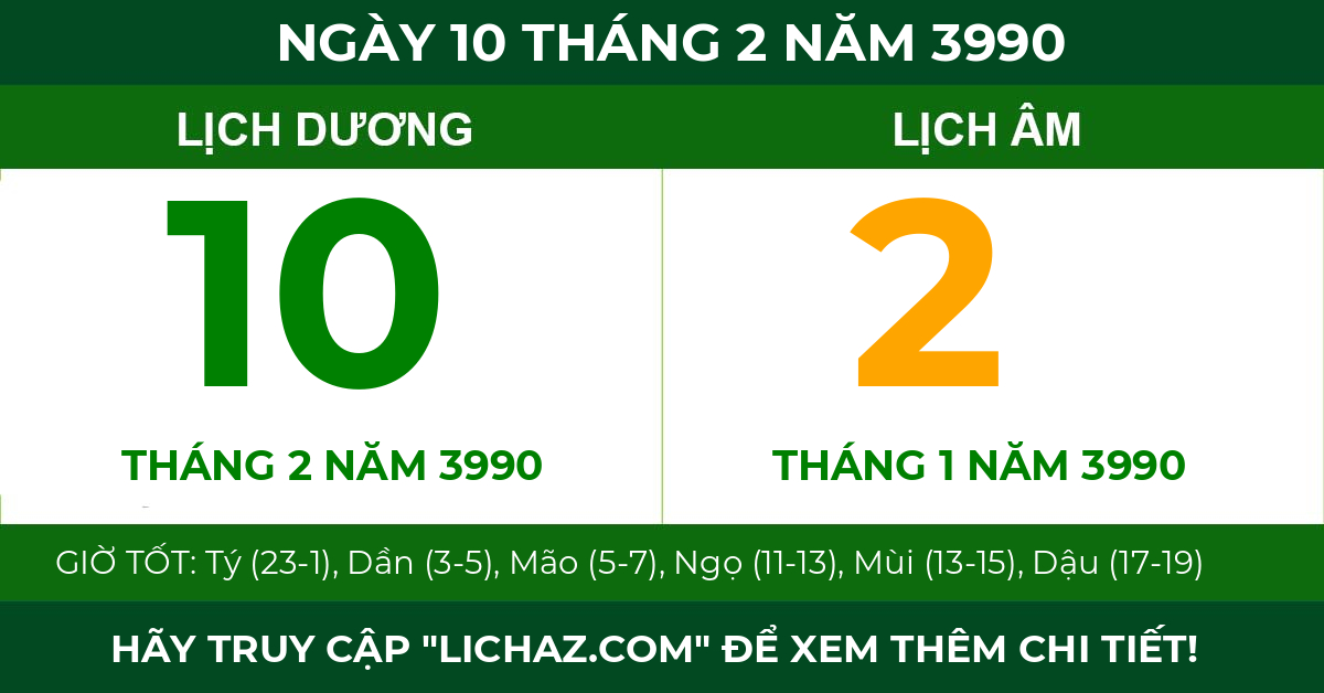 lịch âm ngày 10 tháng 2 năm 3990