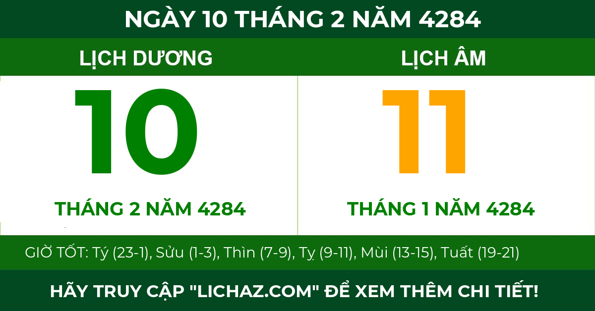 lịch âm ngày 10 tháng 2 năm 4284