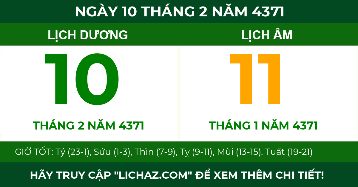 lịch âm ngày 10 tháng 2 năm 4371