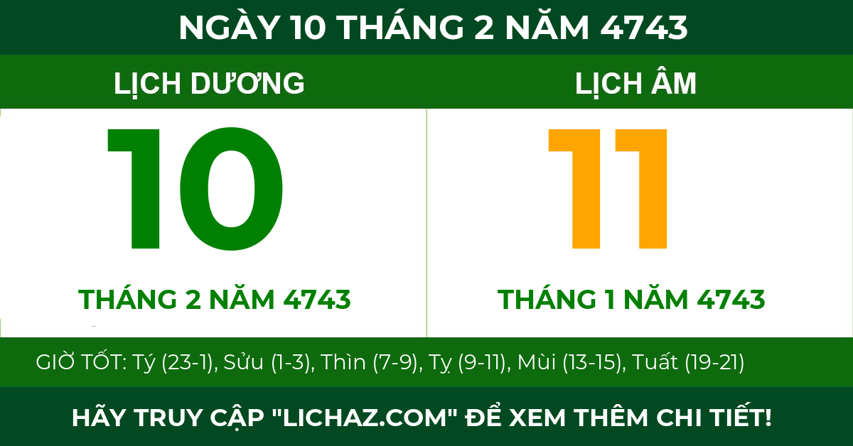 lịch âm ngày 10 tháng 2 năm 4743