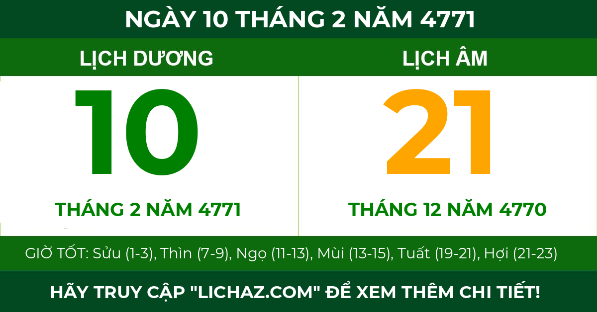 lịch âm ngày 10 tháng 2 năm 4771