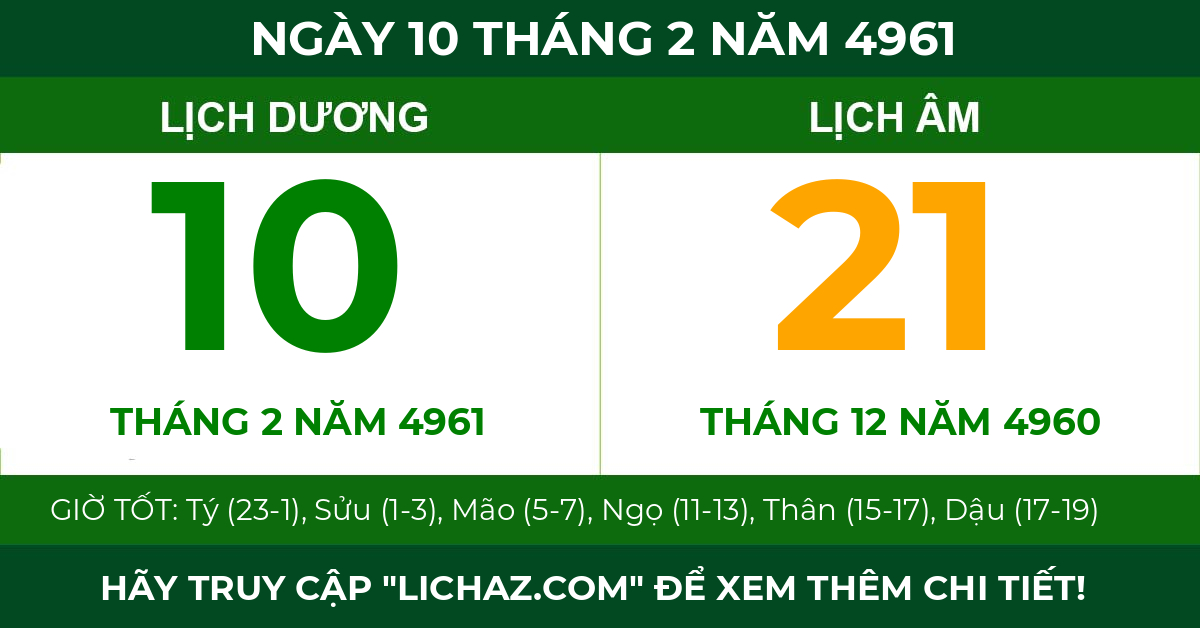 lịch âm ngày 10 tháng 2 năm 4961