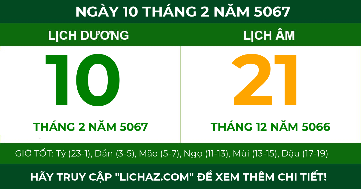 lịch âm ngày 10 tháng 2 năm 5067