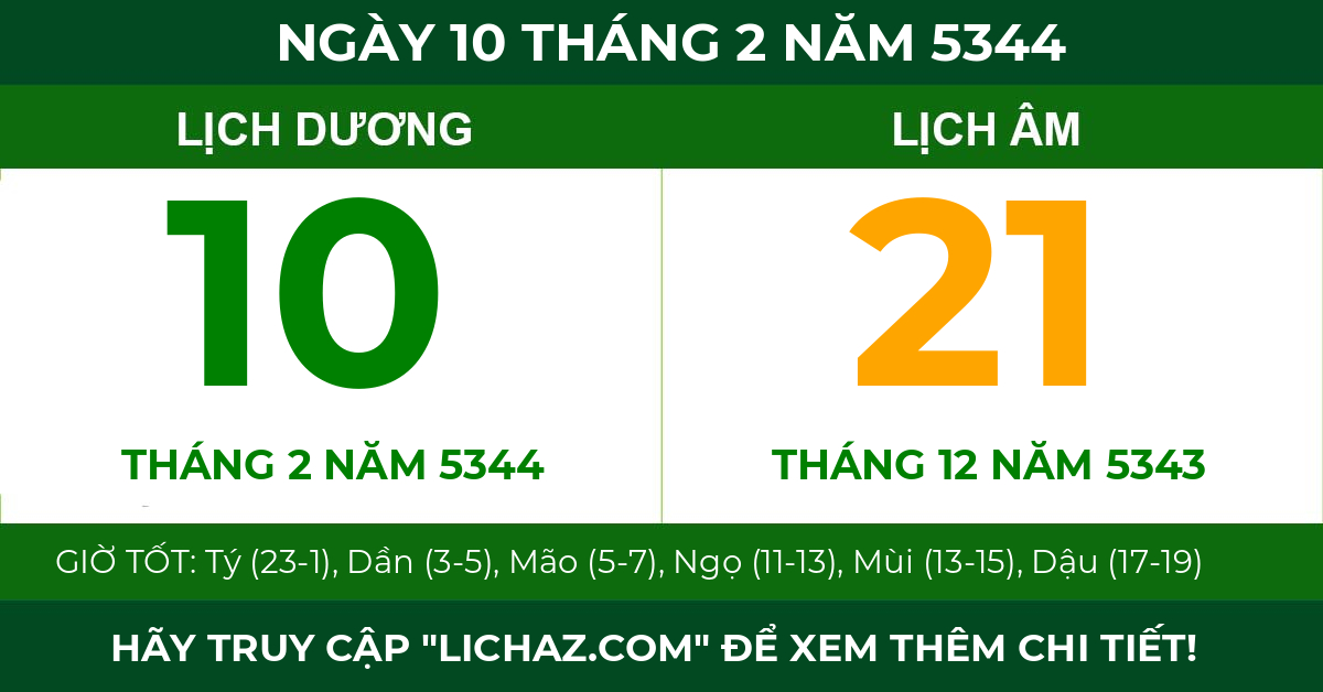 lịch âm ngày 10 tháng 2 năm 5344
