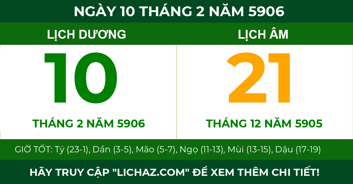 lịch âm ngày 10 tháng 2 năm 5906
