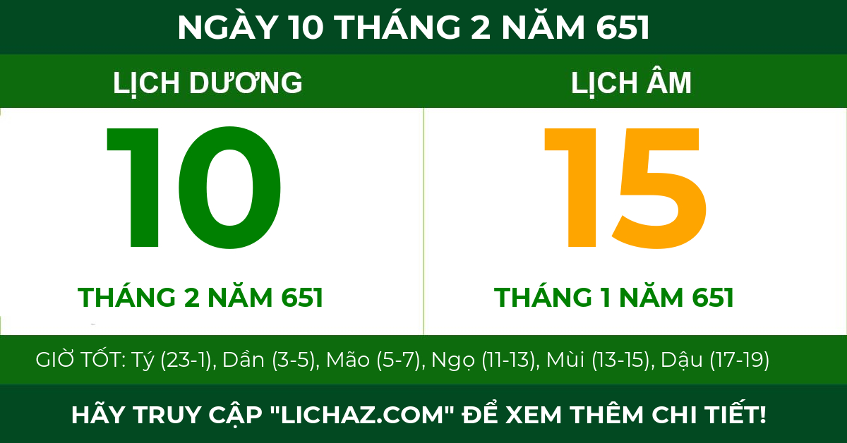 lịch âm ngày 10 tháng 2 năm 651