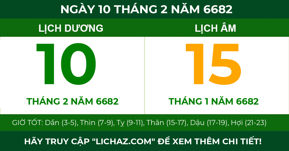 lịch âm ngày 10 tháng 2 năm 6682