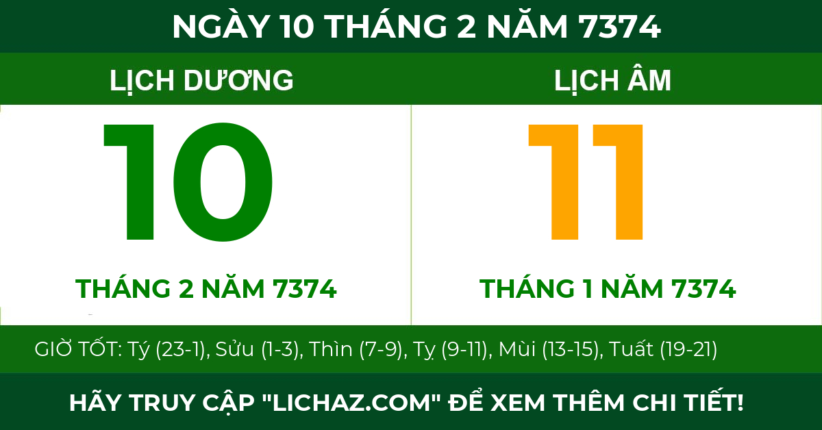 lịch âm ngày 10 tháng 2 năm 7374