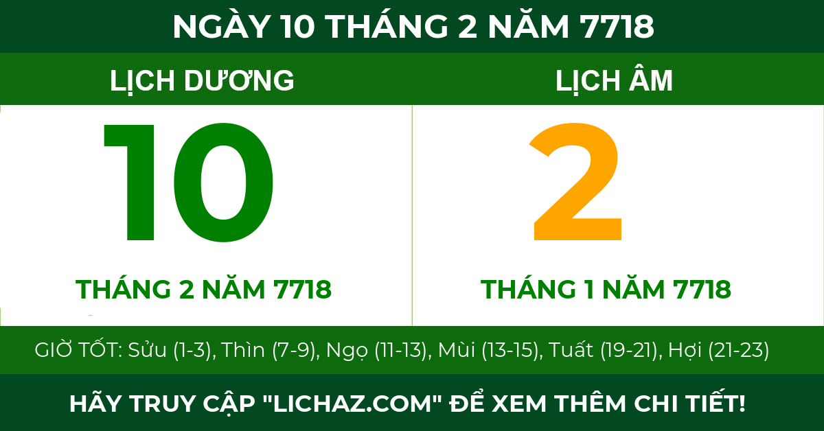 lịch âm ngày 10 tháng 2 năm 7718