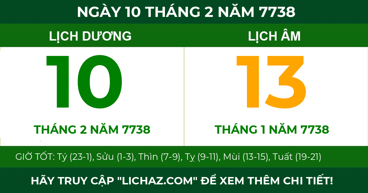 lịch âm ngày 10 tháng 2 năm 7738