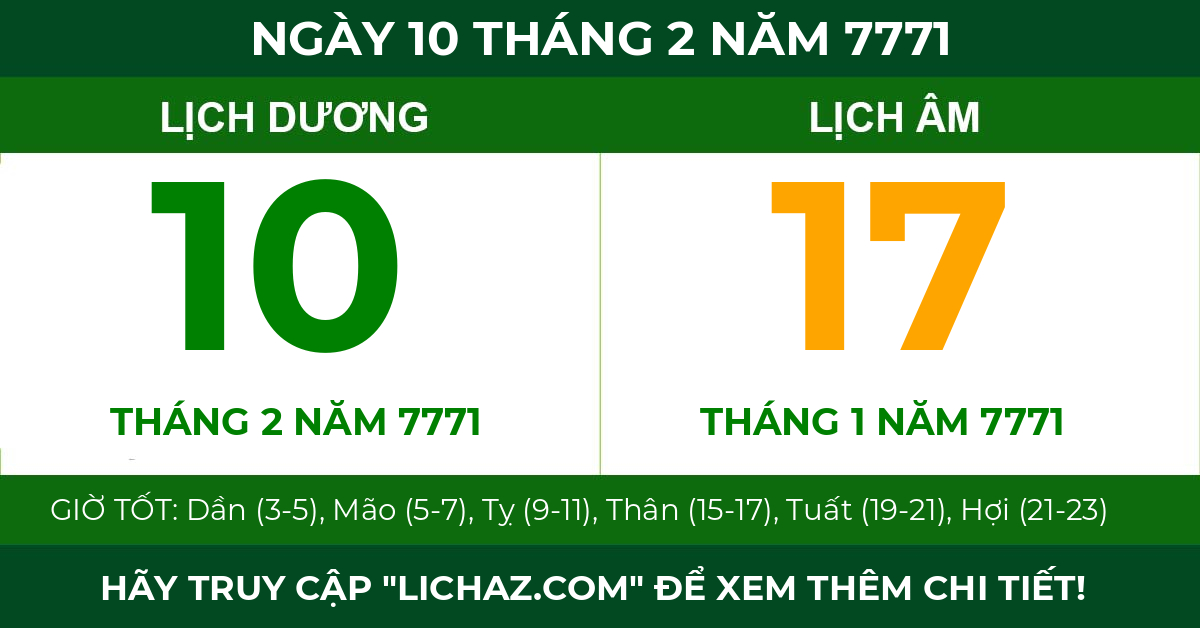lịch âm ngày 10 tháng 2 năm 7771