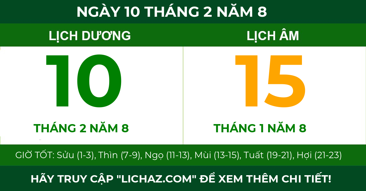 lịch âm ngày 10 tháng 2 năm 8