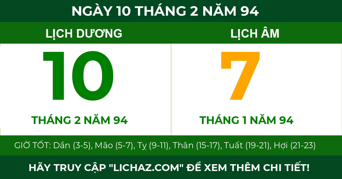 lịch âm ngày 10 tháng 2 năm 94