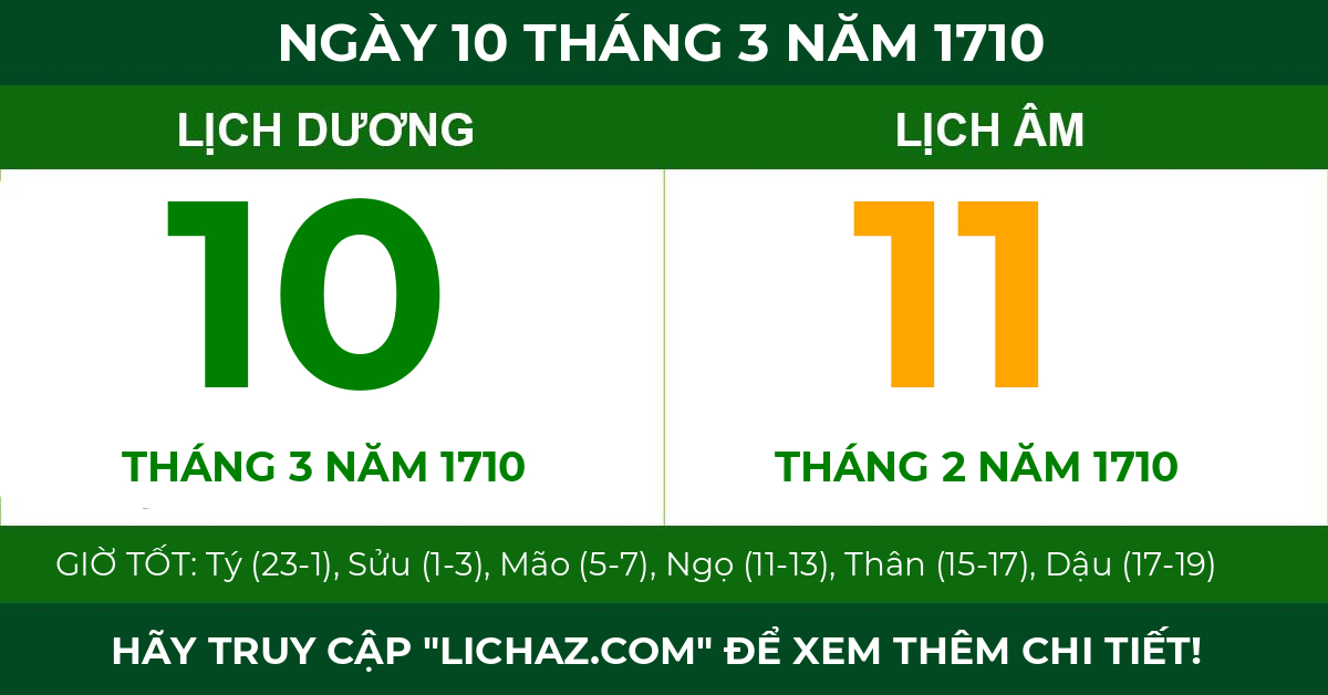 lịch âm ngày 10 tháng 3 năm 1710
