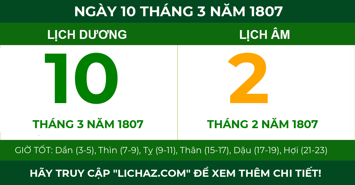 lịch âm ngày 10 tháng 3 năm 1807