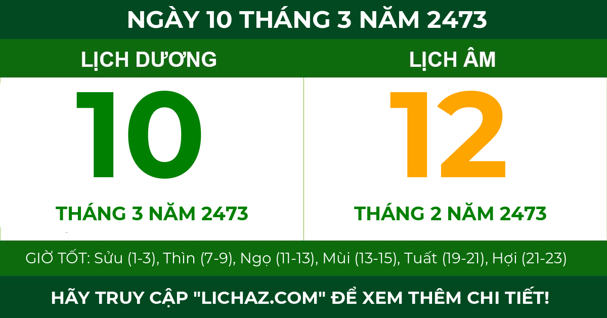 lịch âm ngày 10 tháng 3 năm 2473