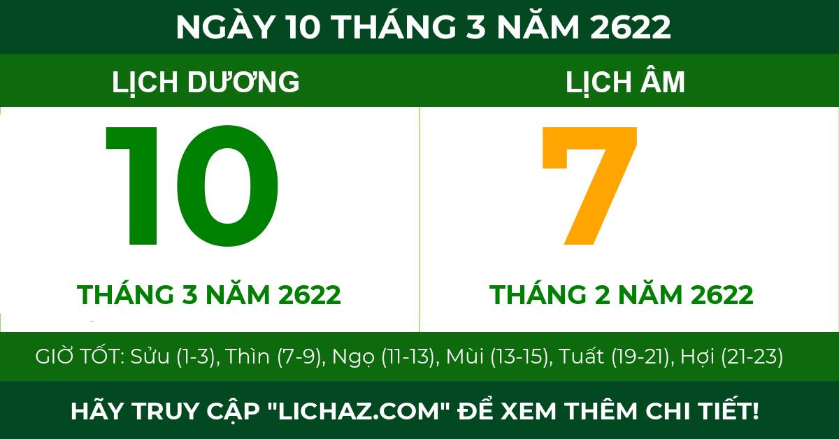 lịch âm ngày 10 tháng 3 năm 2622