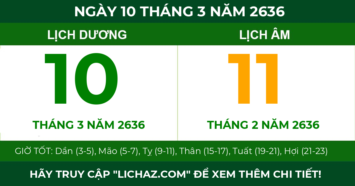 lịch âm ngày 10 tháng 3 năm 2636