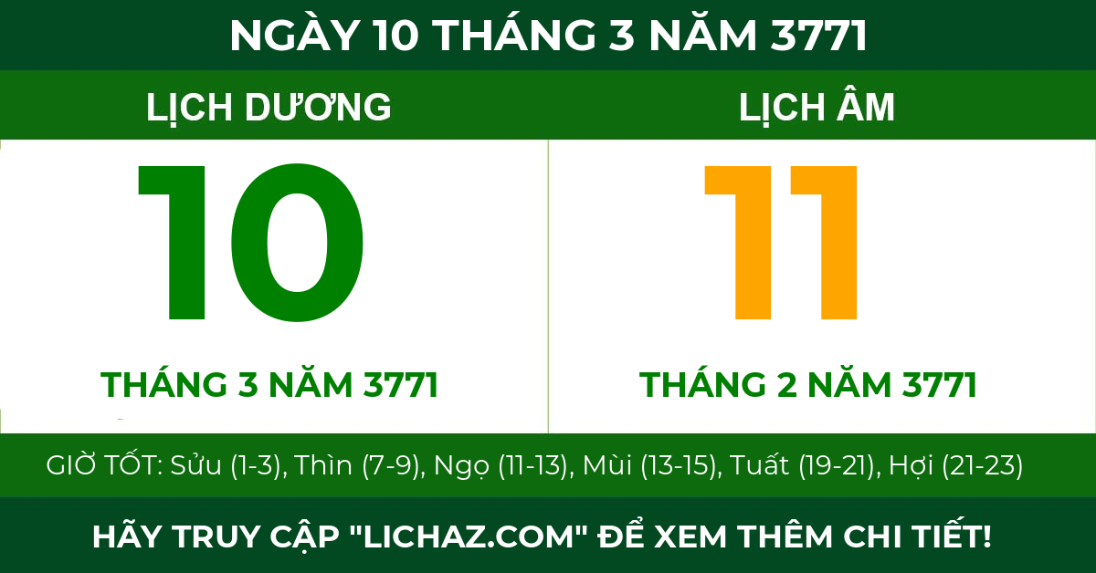 lịch âm ngày 10 tháng 3 năm 3771