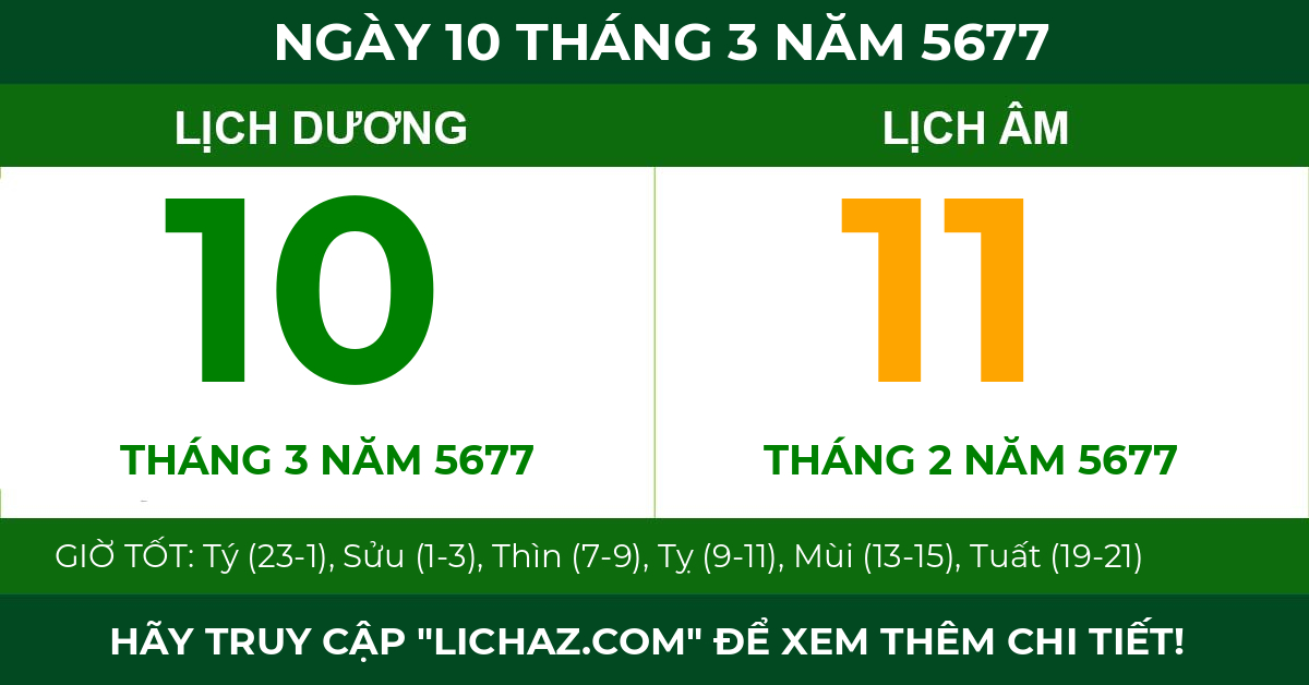 lịch âm ngày 10 tháng 3 năm 5677