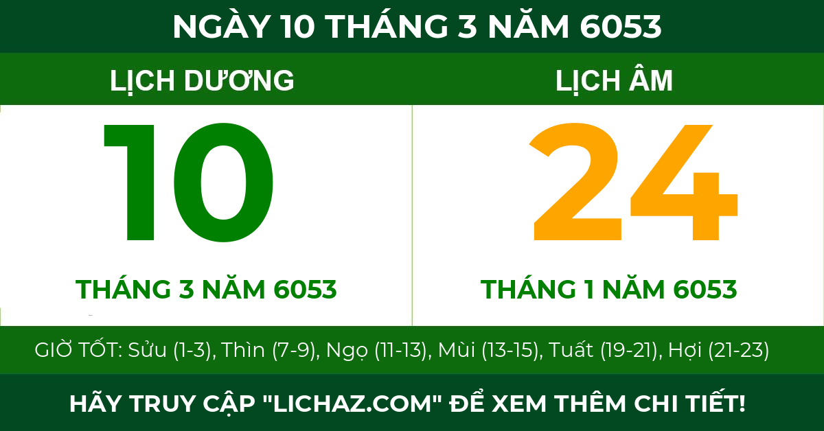 lịch âm ngày 10 tháng 3 năm 6053