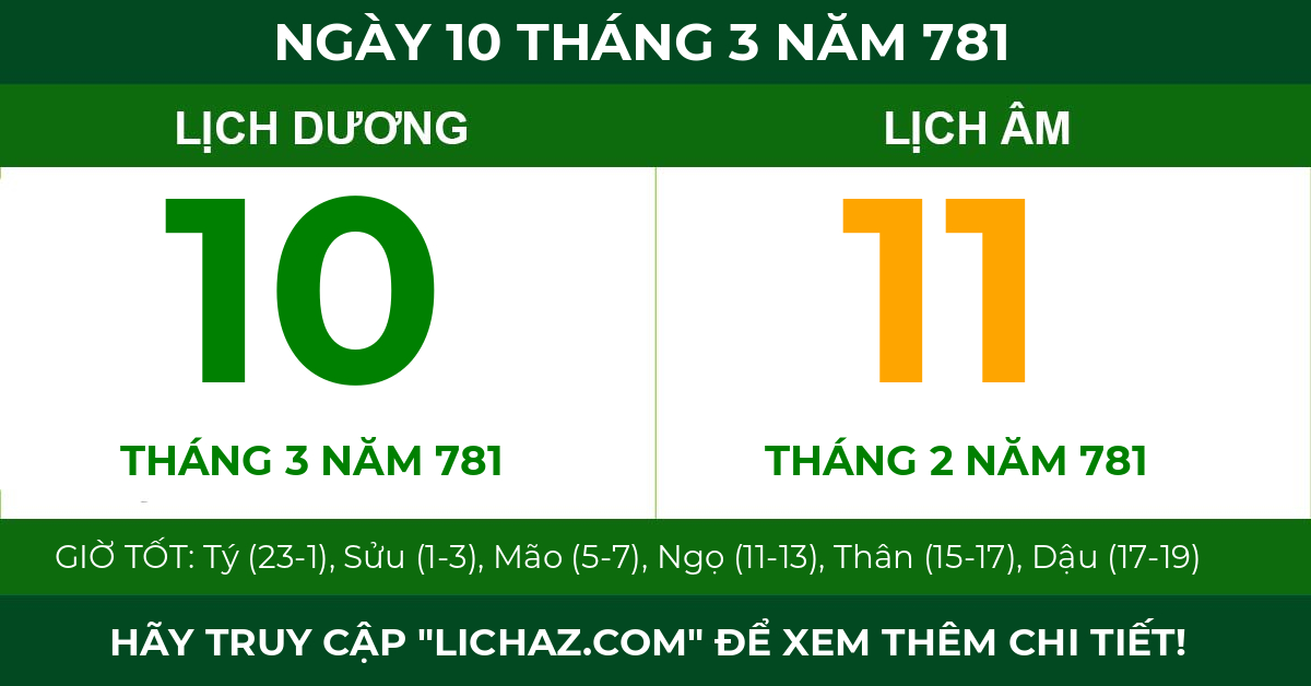 lịch âm ngày 10 tháng 3 năm 781