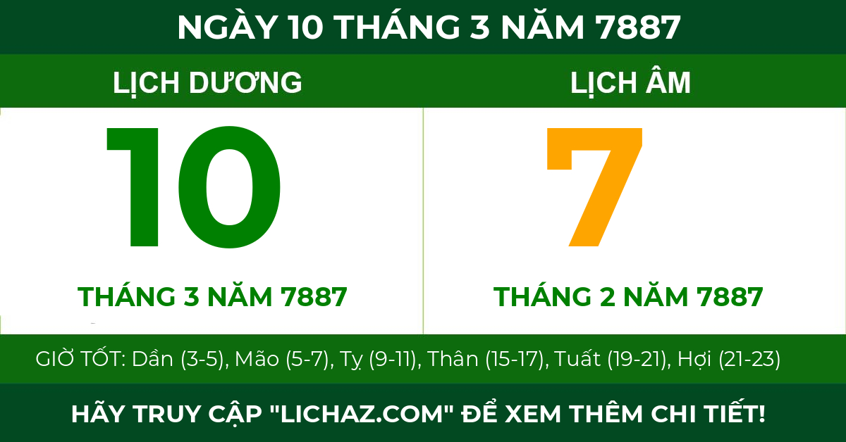 lịch âm ngày 10 tháng 3 năm 7887