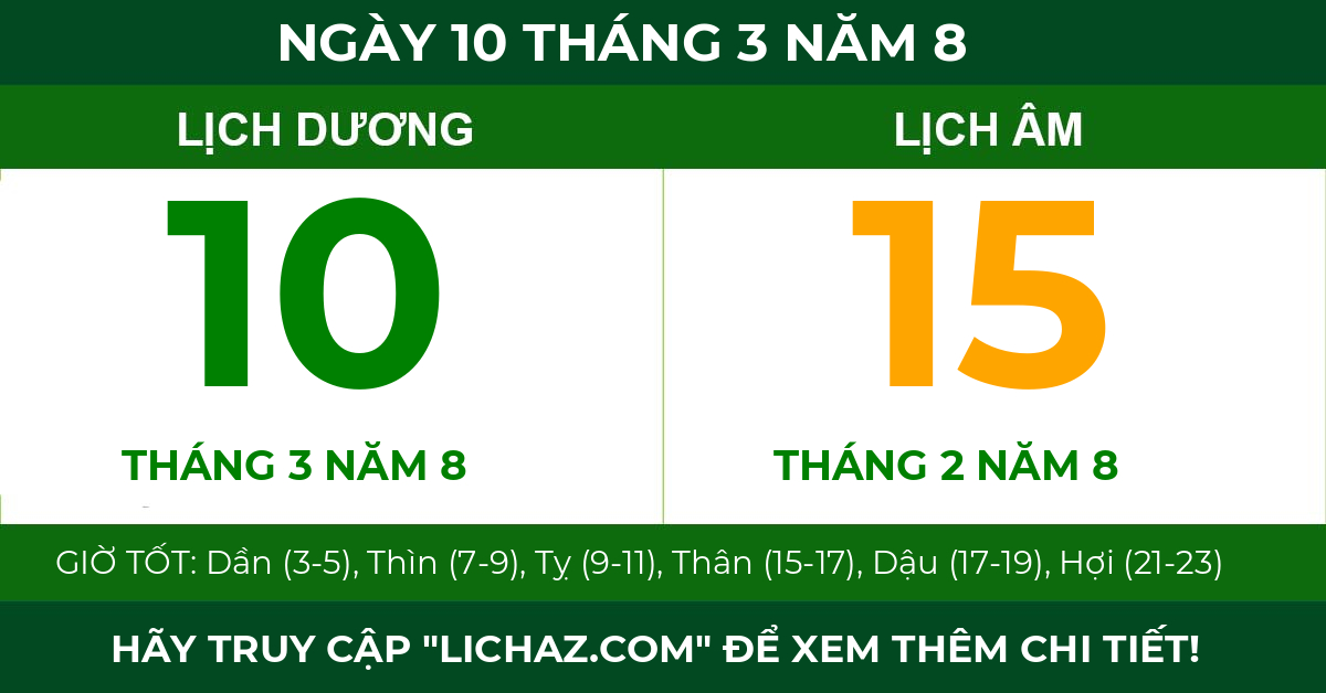 lịch âm ngày 10 tháng 3 năm 8