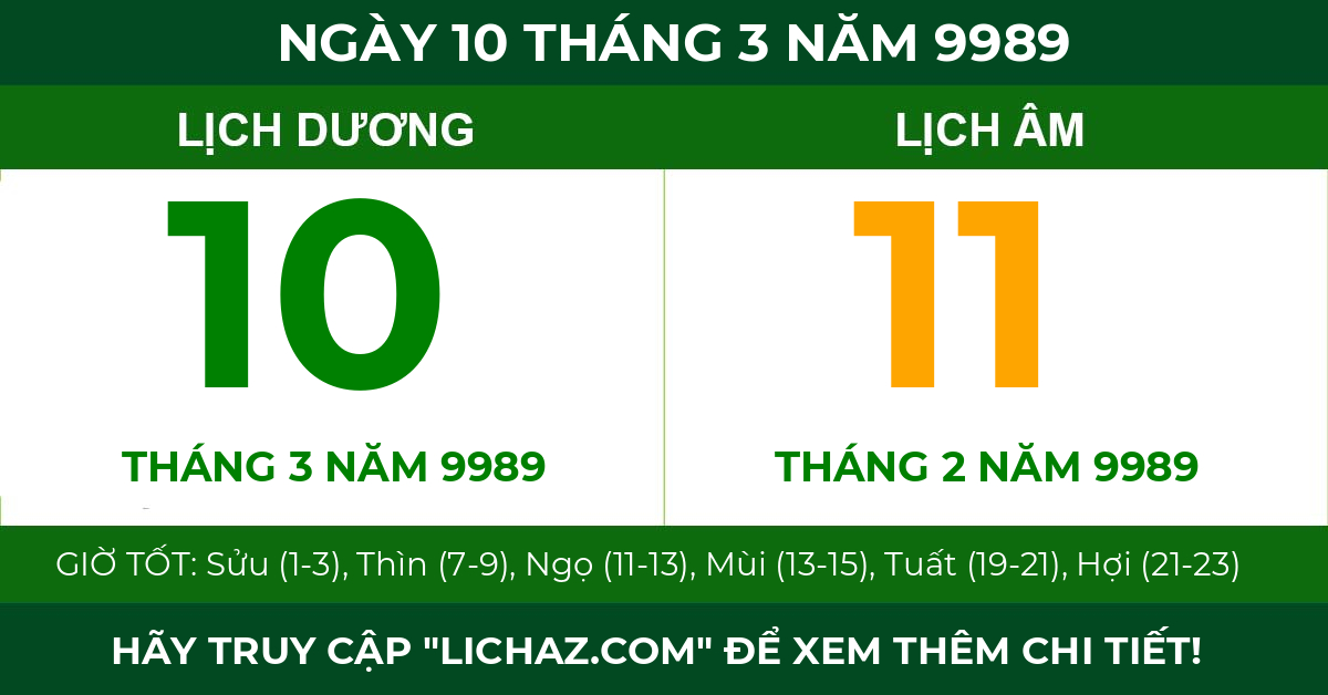 lịch âm ngày 10 tháng 3 năm 9989