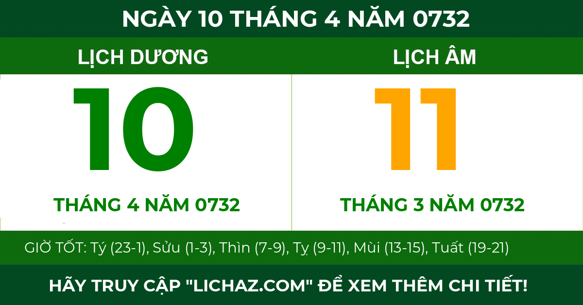 lịch âm ngày 10 tháng 4 năm 0732