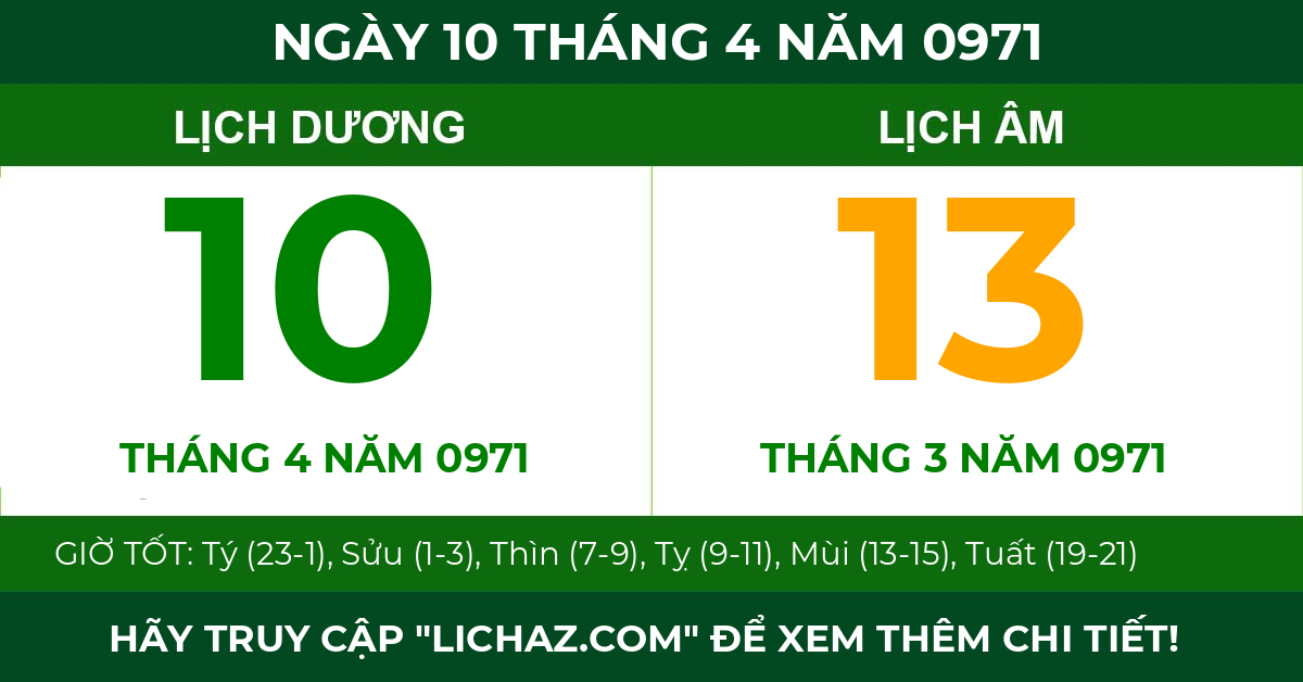 lịch âm ngày 10 tháng 4 năm 0971