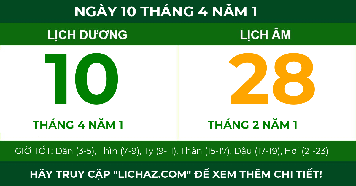 lịch âm ngày 10 tháng 4 năm 1
