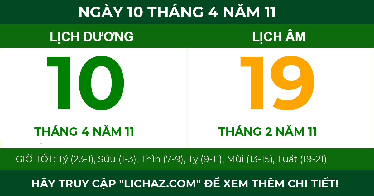 lịch âm ngày 10 tháng 4 năm 11