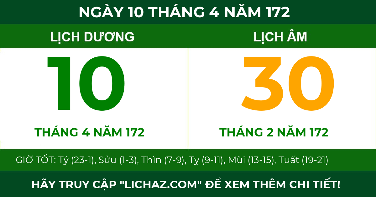 lịch âm ngày 10 tháng 4 năm 172