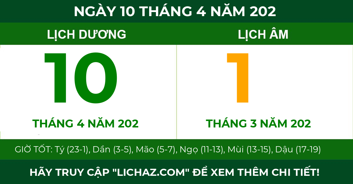 lịch âm ngày 10 tháng 4 năm 202