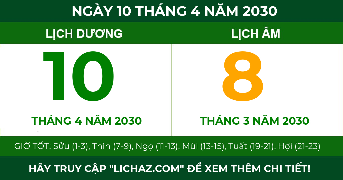 lịch âm ngày 10 tháng 4 năm 2030