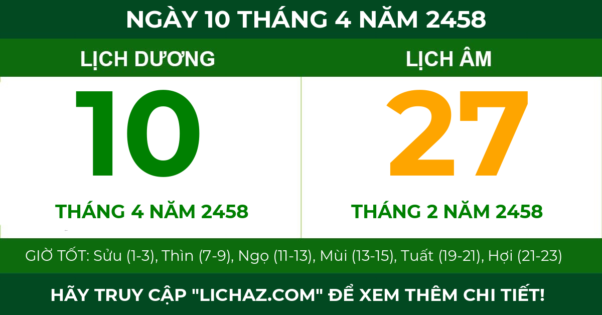lịch âm ngày 10 tháng 4 năm 2458