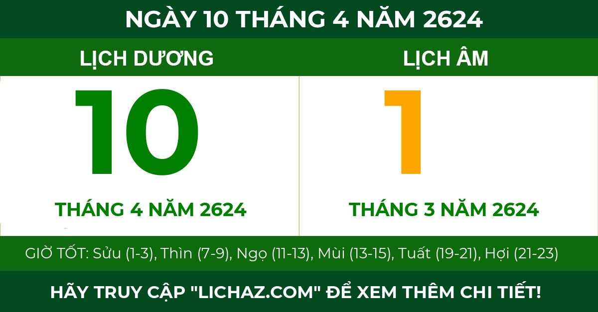 lịch âm ngày 10 tháng 4 năm 2624