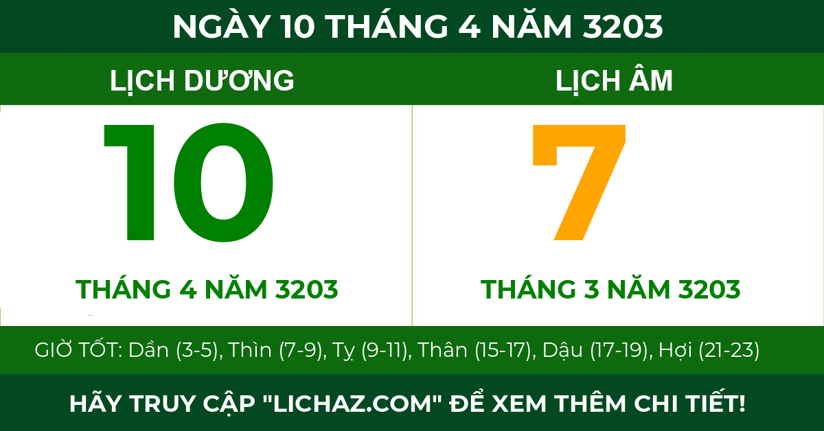lịch âm ngày 10 tháng 4 năm 3203
